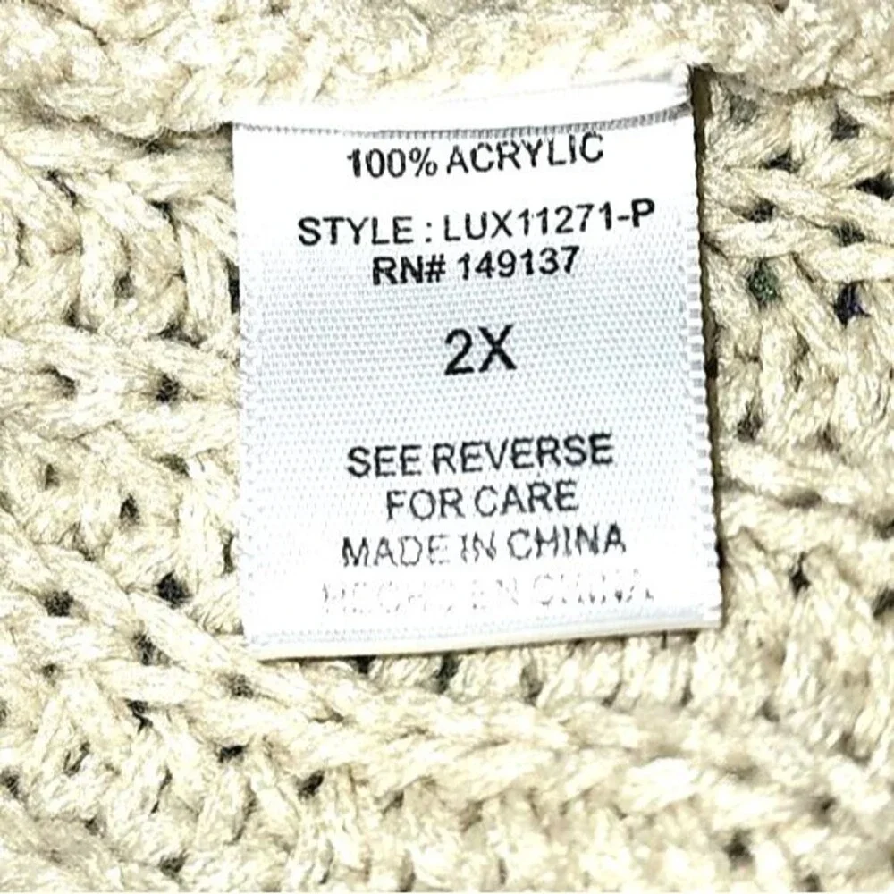 Favlux Fashion NWT Beige Chunky‎ Knit Cowl Neck Sweater Plus Size 2X